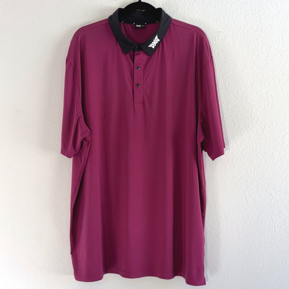 PXG Mens Black Collar Polo Shirt Magenta Purple XXL‎ Golf Performance Logo Top